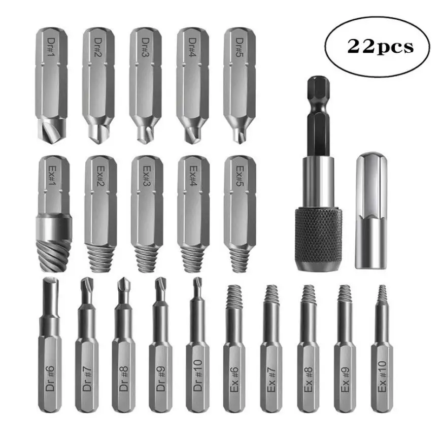 22Pcs/Set Screw Extractors High Speed Steel Damaged Stripped Broken Wire Extractor Screw Remover Purpose Tools
22Pcs/Set Screw Extractors High Speed Steel Damaged Stripped Broken Wire Extractor Screw Remover Purpose Tools