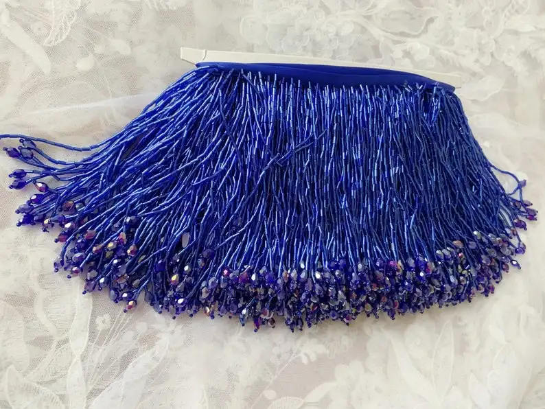 1 yard blue bead fringe tassel trim for dance costume, haute couture dress trimming, beading fringe
1 yard blue bead fringe tassel trim for dance costume, haute couture dress trimming, beading fringe