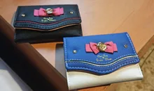 Mini cartera con lazos bonitos para mujer, Tarjetero con broche, monedero de mano, de cuero PU, a la moda, novedad