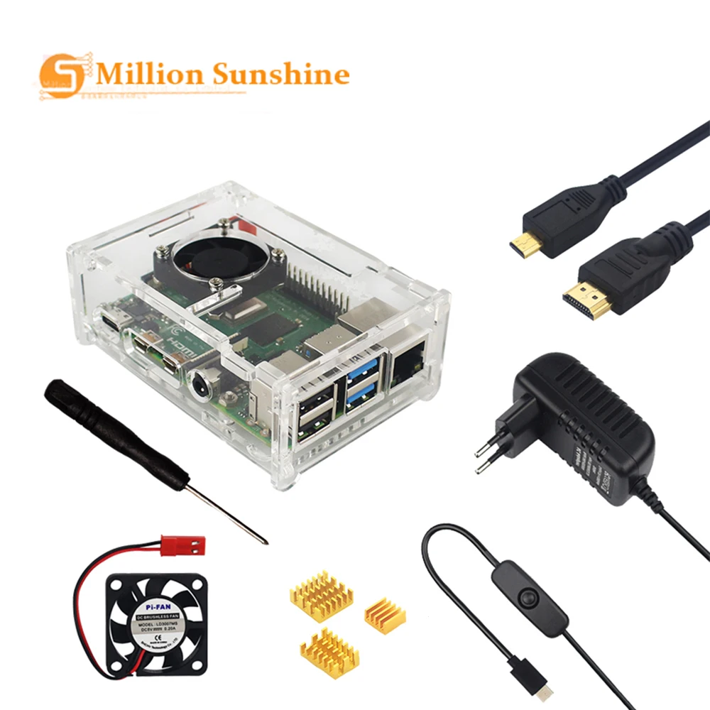 Raspberry Pi 4 Model B Accessories Acrylic Case + Cooling Fan + Heatsink + Switch Power Adapter + Micro HDMI RPI127
Raspberry Pi 4 Model B Accessories Acrylic Case + Cooling Fan + Heatsink + Switch Power Adapter + Micro HDMI RPI127