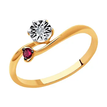 Sokolov ring in combined gold with diamond and ruby, fashion jewelry, 585, women's male
Sokolov ring in combined gold with diamond and ruby, fashion jewelry, 585, women's male