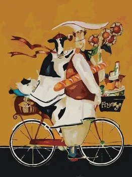 Painting by Numbers Premium: Cook and cow cycling 
Painting by Numbers Premium: Cook and cow cycling
