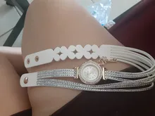 Pulsera de cuero con diamantes de imitación para mujer, de estilo elegante reloj de pulsera femenino, delicado y a la moda, color blanco