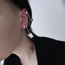 Pendientes de Clip de mariposa Punk para adolescentes, mujeres y hombres, aretes de aleación de Zinc, Joyería Moderna, aretes de cadena Retro Vintage de Metal