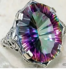 FDLK-Anillo de aleación de Estilo Vintage para mujer, sortija de compromiso de Color arcoíris místico, corte ovalado, regalo de cumpleaños, anillo de compromiso de boda