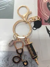 Llavero con letras de A-Z, herramienta médica para médico, estetoscopio, jeringa, mascarilla facial, llavero de regalo médico para enfermera, llavero de recuerdo