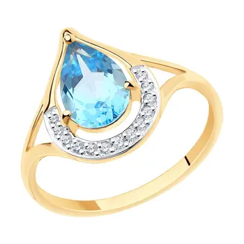 Sokolov ring in Gold with Topaz and cubic zirconia, fashion jewelry, gold, 585, women's male 
Sokolov ring in Gold with Topaz and cubic zirconia, fashion jewelry, gold, 585, women's male