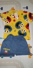 Conjuntos de ropa para bebés, camiseta de manga acortada y cuello redondo de algodón y pantalón corto, diseño de Elmo, para recién nacidos, 2 prendas