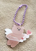 Llaveros de dibujos animados de cereza, Ángel y oso, funda de Metal para auriculares, colgante para chicas, mochila para estudiantes, baratijas de dibujos animados, joyería Kawaii