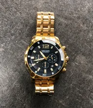 Megir-relojes de cuarzo de acero inoxidable para hombre, cronógrafo analógico, de pulsera, dorado, luminoso, resistente al agua, 2068GGD-2N3