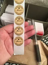 500 Uds Kraft Merci francés Etiquetas de Gracias pegatinas hecho a mano paquete sobre sello etiqueta Scrapbooking adhesivo de papelería regalo