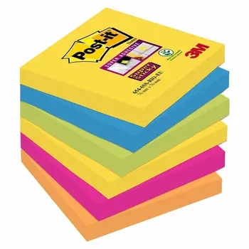Post it®Super Sticky Sticky pad 76x76mm in bright assorted colors and neon, pack of 6, 90 sheets 
Post it®Super Sticky Sticky pad 76x76mm in bright assorted colors and neon, pack of 6, 90 sheets
