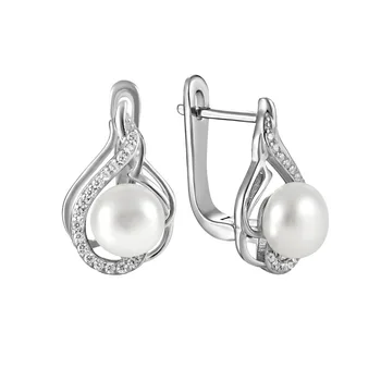 Silver earrings with cubic zirconia and pearls cultured sunlight sample 925 
Silver earrings with cubic zirconia and pearls cultured sunlight sample 925