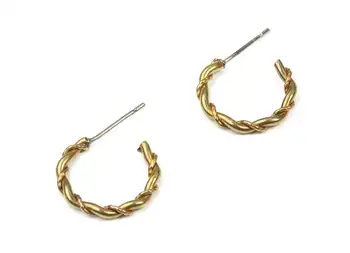 Brass Stud Open Hoop - Raw Brass C Earring - Ear Wire Braid Earring - 4Pcs/Lot - Jewelry Supplies - 16.09x2.13x1.7mm - PP3305 
Brass Stud Open Hoop - Raw Brass C Earring - Ear Wire Braid Earring - 4Pcs/Lot - Jewelry Supplies - 16.09x2.13x1.7mm - PP3305