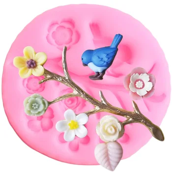 

Birds on the Branch Silicone Mold Rose Flower Baby Birthday Cupcake Topper Fondant Cake Decorating Tools Candy Chocolate Moulds