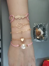 Boho DE LA TIERRA multicapa pulsera de corazón de amor de las mujeres de cristal de encanto cuentas de piedra colgante con forma de tortuga brazalete de oro brazaletes 5 unids/set joyería