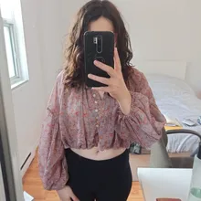 KPYTOMOA 2020 mujeres de moda estampado de Cachemira pantalones blusas manga linterna bajo elástico camisas Chic Tops