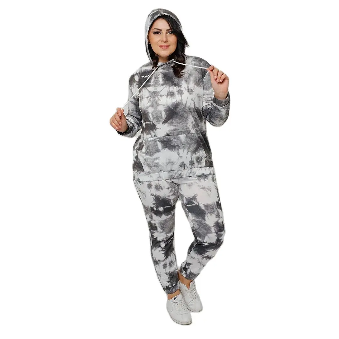 

Women’s Plus Size Black Sweatsuit Set 2 Piece Tie Dye Print Tracksuit, Designed and Made in Turkey, New Arrival