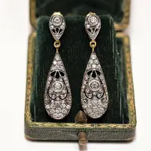 ART NOUVEAU STYLE NEW MADE 14K GOLD NATURAL DIAMOND DECORATED AMAZING EARRING ART NOUVEAU STYLE NEW MADE 14K GOLD NATURAL DIAMOND DECORATED AMAZING EARRING