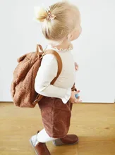 Mochila portátil para la compra de viaje para niños, morral informal de lana de cordero para otoño e invierno, mochila de hombro en forma de oso