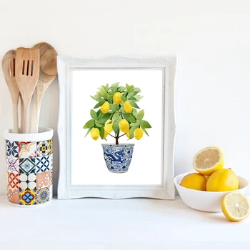 Lemon Print Chinoiserie Planter Bonsai Canvas Painting Zen Decor Oriental Art Blue White Willow Style Lemon Poster Kitchen Decor 
Lemon Print Chinoiserie Planter Bonsai Canvas Painting Zen Decor Oriental Art Blue White Willow Style Lemon Poster Kitchen Decor