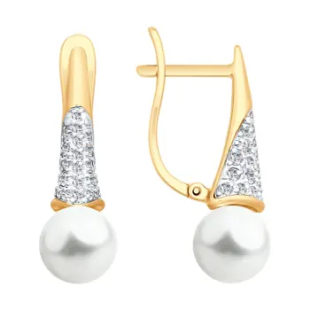 Sokolov drop earrings with stones in gold with pearls and cubic zirconia, fashion jewelry, 585, women's male, long earrings
Sokolov drop earrings with stones in gold with pearls and cubic zirconia, fashion jewelry, 585, women's male, long earrings
