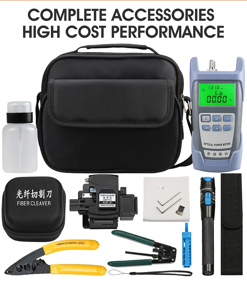 15PCS/set FTTH Fiber Optic Tool Kit with New Fiber Optical cutter and 5KM Visual Fault Locator Stripper Tool
15PCS/set FTTH Fiber Optic Tool Kit with New Fiber Optical cutter and 5KM Visual Fault Locator Stripper Tool