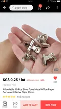 Clips de Metal para documentos, tono plateado de oficina de carpeta de documentos, asequible, 22mm, 10 Uds.