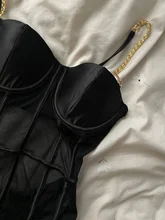 Criptográfico de malla negro Bodi transparente de cadena de Metal sin respaldo tirantes body Sexy Bodycon mono del Club de la moda de fiesta