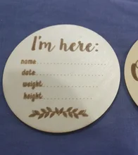 Tarjeta de cumpleaños de bebé recién nacido, tarjeta de género de madera, accesorios de fotografía