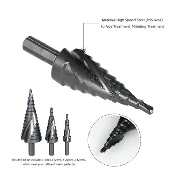 3PCS 4-32MM HSS Cobalt Step Drill Bit for Iron Sheet Aluminum Metal Nitrogen High Speed Steel Spiral Step Drill
3PCS 4-32MM HSS Cobalt Step Drill Bit for Iron Sheet Aluminum Metal Nitrogen High Speed Steel Spiral Step Drill