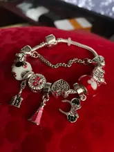 Pulsera de plata tibetana con cuentas de Castillo para niña, brazalete con colgante de cristal, bonito vestido de princesa esmaltado rojo, Minnie