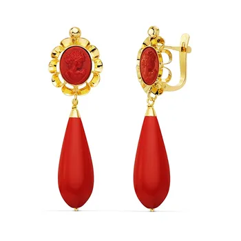 18k gold earrings long 47mm. Cameo coral closure Catalan woman
18k gold earrings long 47mm. Cameo coral closure Catalan woman