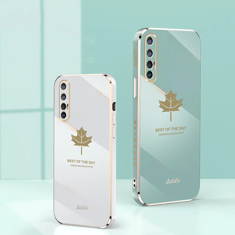 Maple leaf Square Frame Plating Case for OPPO Find x2 Lite Neo case plated color x3 fundas with strap | Мобильные телефоны и