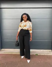 Blusa holgada de Chifón con manga larga para verano, camisa de chifón de oficina con estampado y botón de abajo para mujer