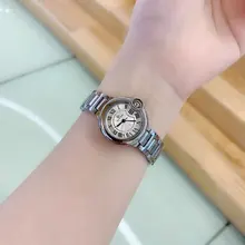 Relojes de alta calidad para mujer y hombre, pulsera de lujo con globos azules de acero, plateado