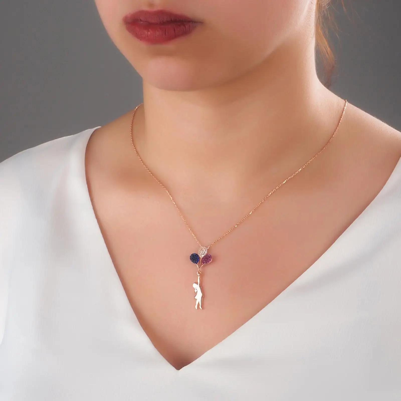 Girl Flying With Colorful Balloons Rose Plated Silver Necklace For Girls Zircon Stone Women's Jewelry Chain Pendant Fashion
Girl Flying With Colorful Balloons Rose Plated Silver Necklace For Girls Zircon Stone Women's Jewelry Chain Pendant Fashion