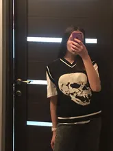 Rapcopter-suéteres Y2K para mujer, suéteres de calaveras con cuello de pico, Tops tejidos informales holgados, ropa de calle, Tops Retro, azul, otoño 2020