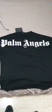 Palm Angels carta logotipo Unisex de los hombres las mujeres AMANTES DE Estilo de pareja de moda de algodón de manga corta de cuello redondo Camiseta novio regalo