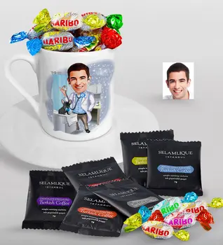 Personalized Mr Veterinary Dentist Caricature Of Turkish Coffee Cup Selamlique Mixed Turkish Coffee house And Haribo Candy Gift set
Personalized Mr Veterinary Dentist Caricature Of Turkish Coffee Cup Selamlique Mixed Turkish Coffee house And Haribo Candy Gift set