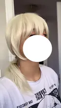 MEIFAN-peluca corta de Cosplay para hombre cabello liso de Lolita, fibra de alta temperatura, largo sintético, Rubio claro, coleta