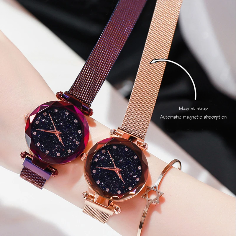 Top-Brand-Watches-For-Women-Rose-Gold-Mesh-Magnet-Buckle-Starry-Quartz-Watch-Geometric-Surface-Casual (3)