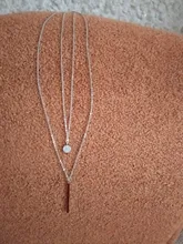 Collar de doble capa de Plata de Ley 925, redondo brillante, circón completo, collares con colgantes largos, regalo para niña, accesorios finos NK062