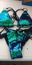 Nayooton-Conjunto de Bikini triangular con lentejuelas brillantes para mujer, ropa de playa Sexy con cordón, traje de baño de cuello alto cruzado con cuello Halter, traje de baño de cintura baja