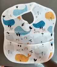 Pechera de poliéster para bebé, babero de alimentación impermeable con colector de comida, Baberos lavables para bebés Unsex, 4 paquetes