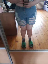 Pantalones cortos vaqueros rasgados de talla grande para mujer, ropa de calle de cintura alta con agujeros, Sexy, color azul claro