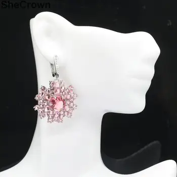 44x30mm Fancy Created Pink Morganite White CZ Gift For Woman's Wedding Silver Earrings 
44x30mm Fancy Created Pink Morganite White CZ Gift For Woman's Wedding Silver Earrings