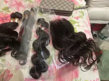 XISHIXIU-extensiones de pelo ondulado brasileño, mechones de pelo mezclado 70% humano con cierre de encaje, extensiones de cabello no Remy