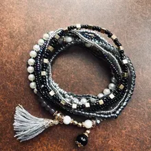 Pulseras de la Amistad bohemias para Mujer, conjunto de Pulseras CON ABALORIOS de borla con cuentas de cristal, Pulseras para Mujer, regalo de joyería