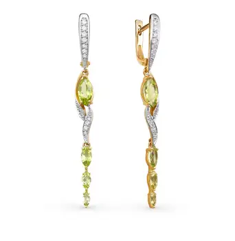 Gold earrings with хризолитом and cubic zirconia sunlight sample 585
Gold earrings with хризолитом and cubic zirconia sunlight sample 585